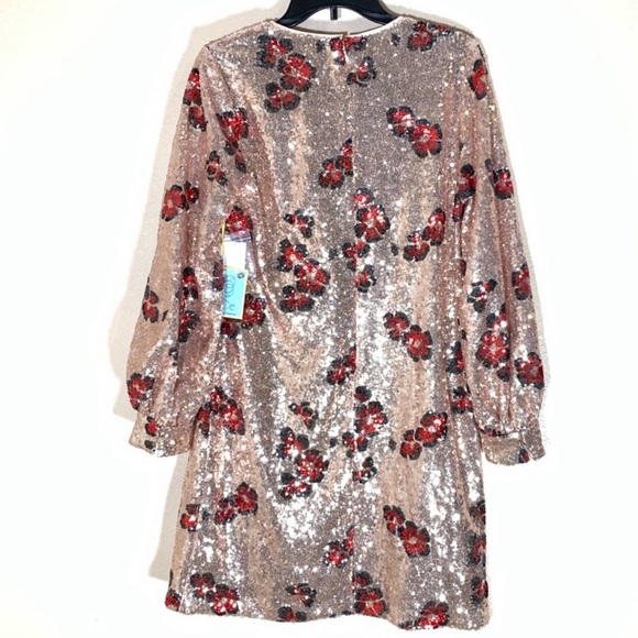 CeCe floral print sequin gold long sleeve dress - Picture 6 of 8